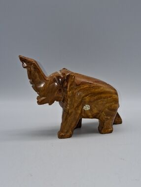 Hand-Carved Brown Wood Elephant Sculpture - Decorative Home Art